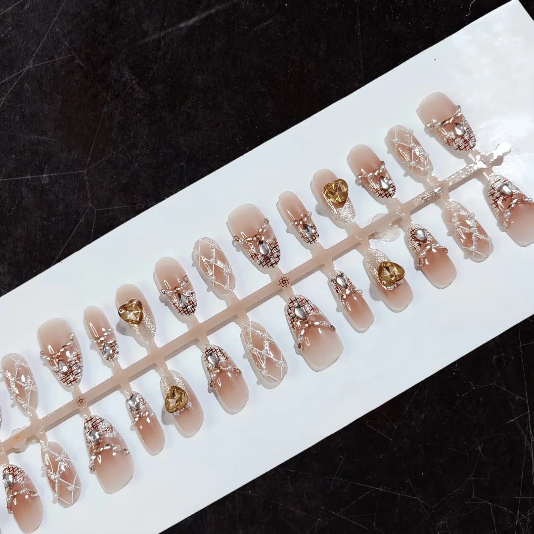 Press On Nails Medium Oval Cat Eye Glitter Pearl 30 Pieces