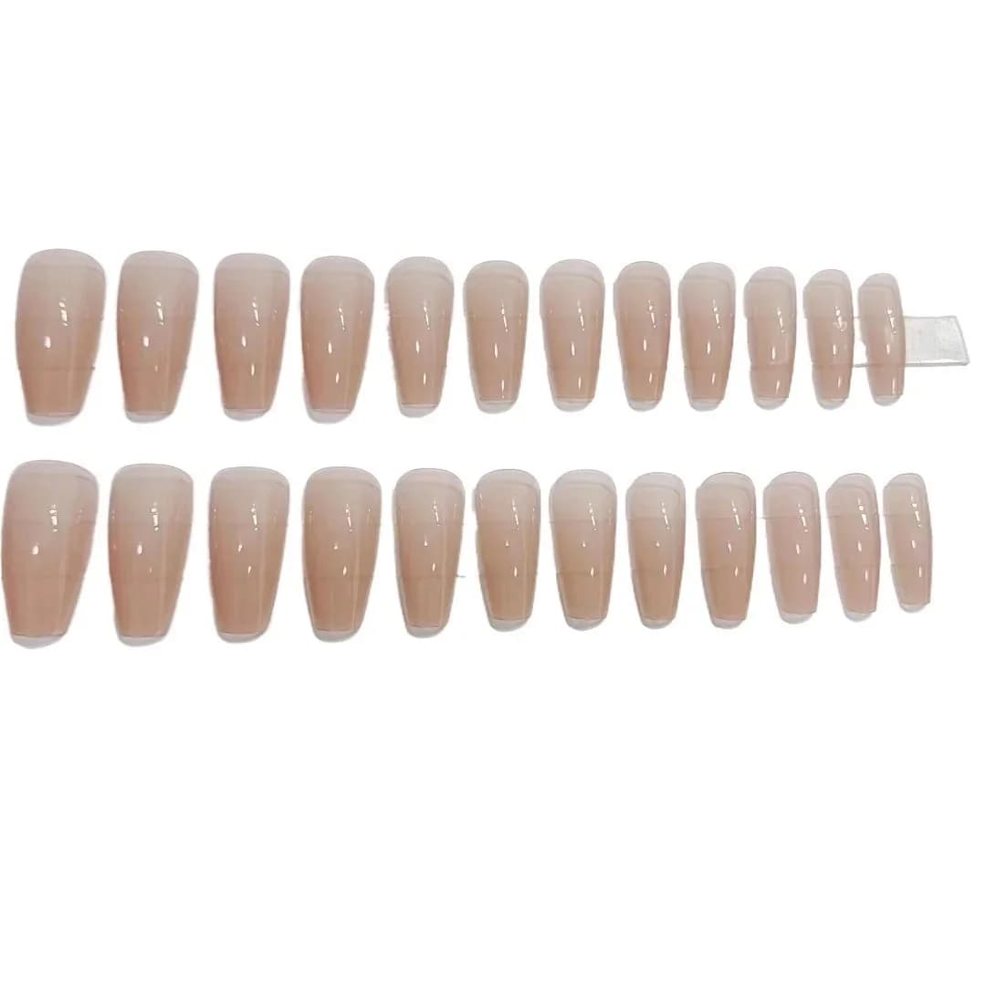 Long Coffin Press On Nails Jelly Translucent Nude Solid Color
