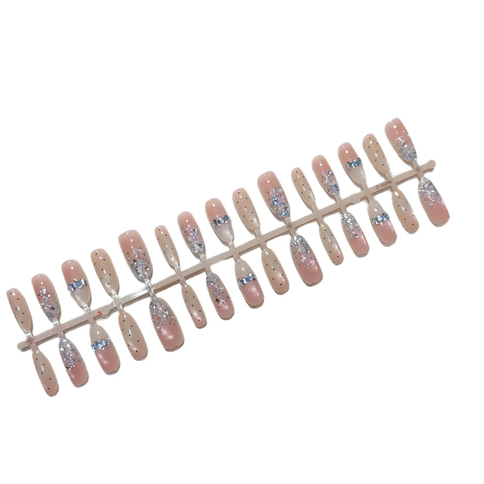 Nude Silver Glitter Press-On Nails Cat Eye Effect Medium Oval Shape