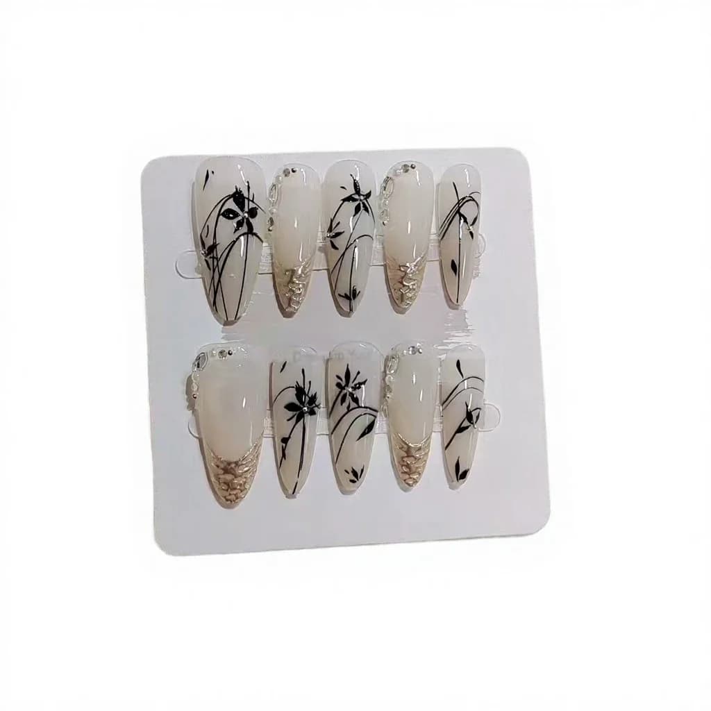 Bamboo Chrome Press-On Nails Long Almond Shape 10 Pieces