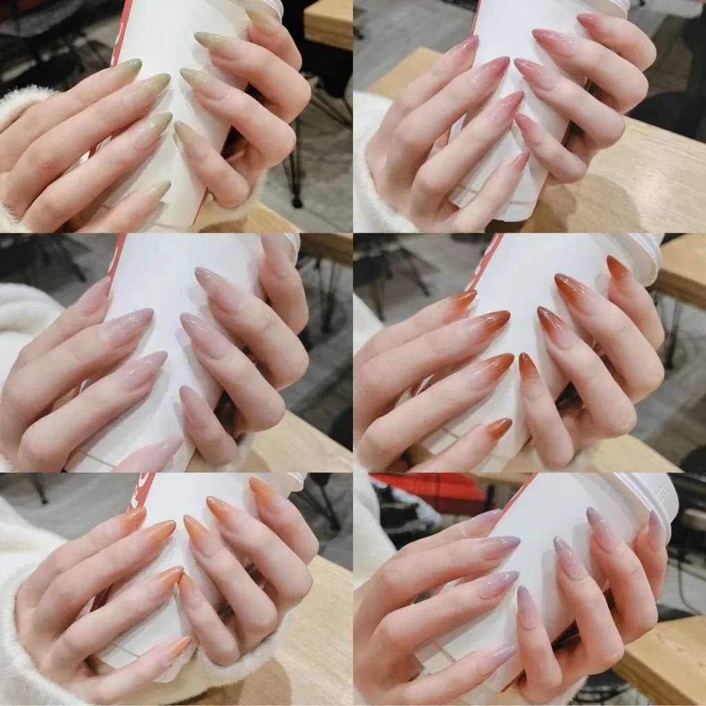 Long Gradient Press-On Nails Fashionable False Nail Tips