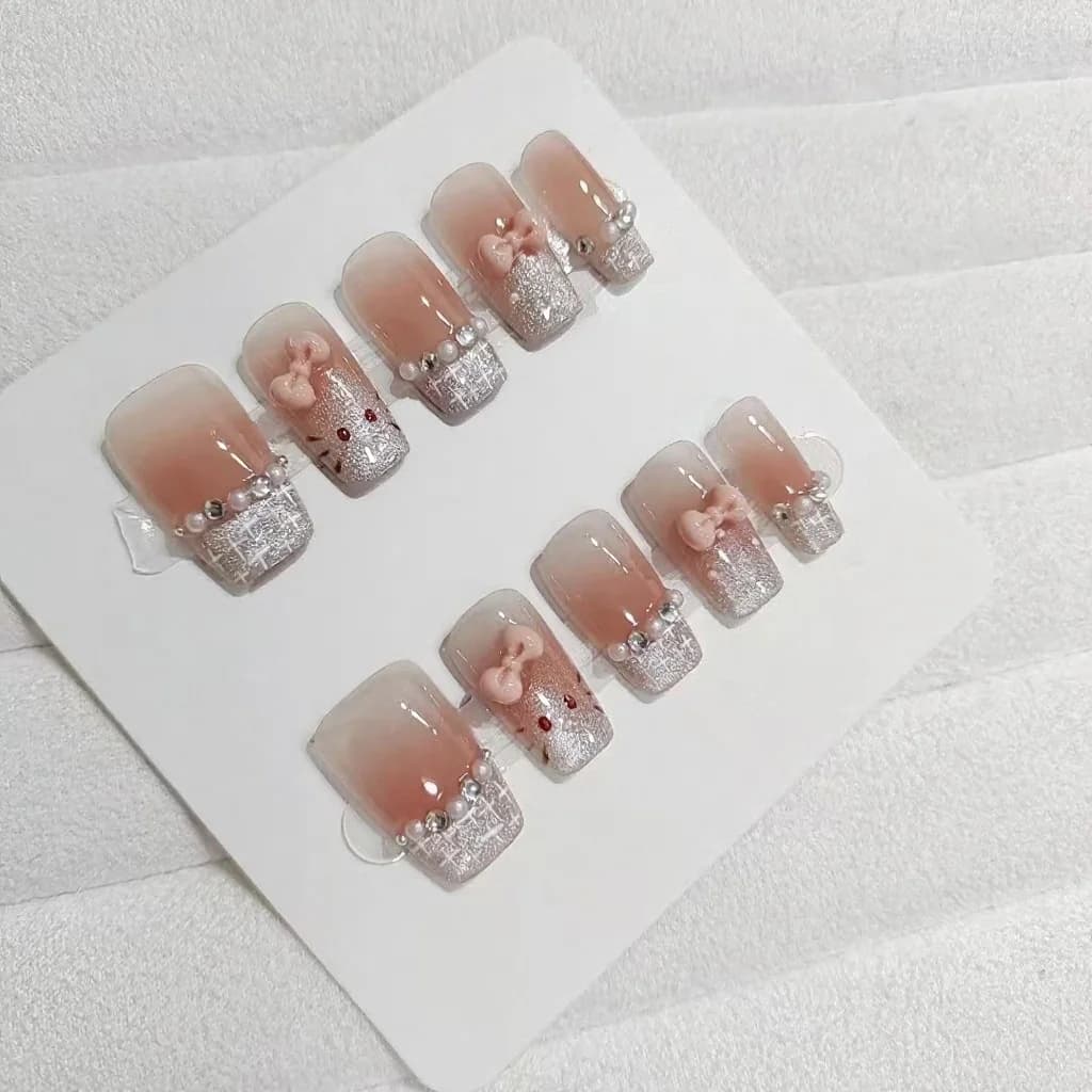 Press-On Nails Short Square Cute Cat Cartoon Design 30 Pieces