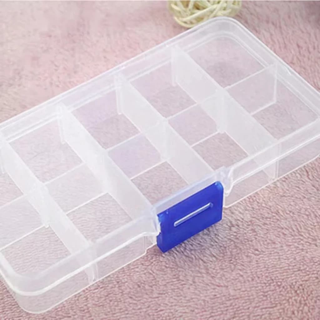 10-Compartment Clear Plastic Storage Box for Nail Art Gems and Tools