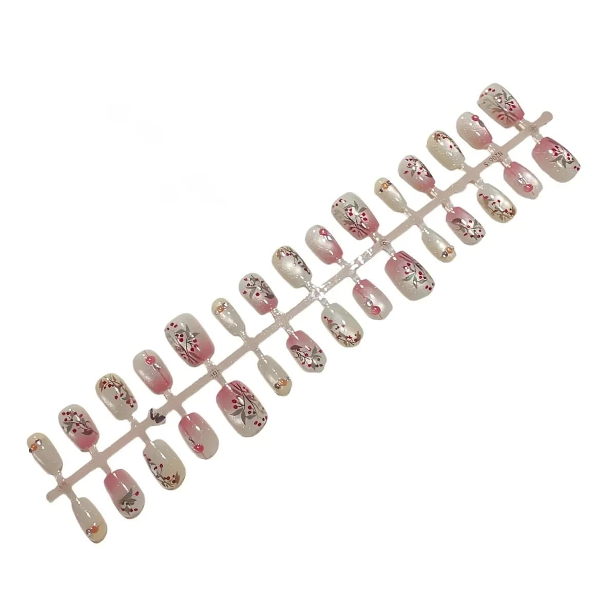 Red Bean Cat Eye Press On Nails with Rhinestones and Floral Design