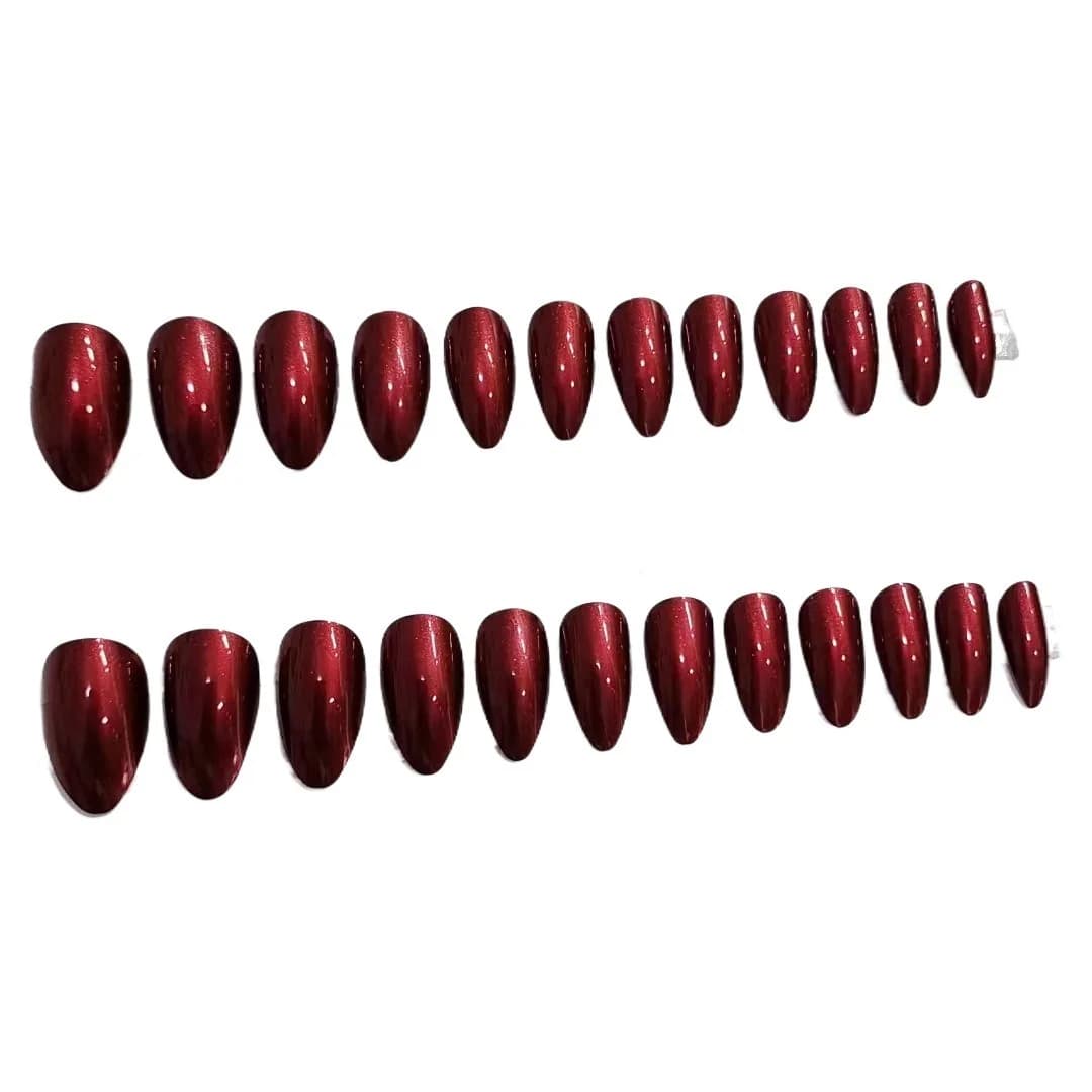 Pearlescent Red Long Stiletto Press-On Nails Solid Color