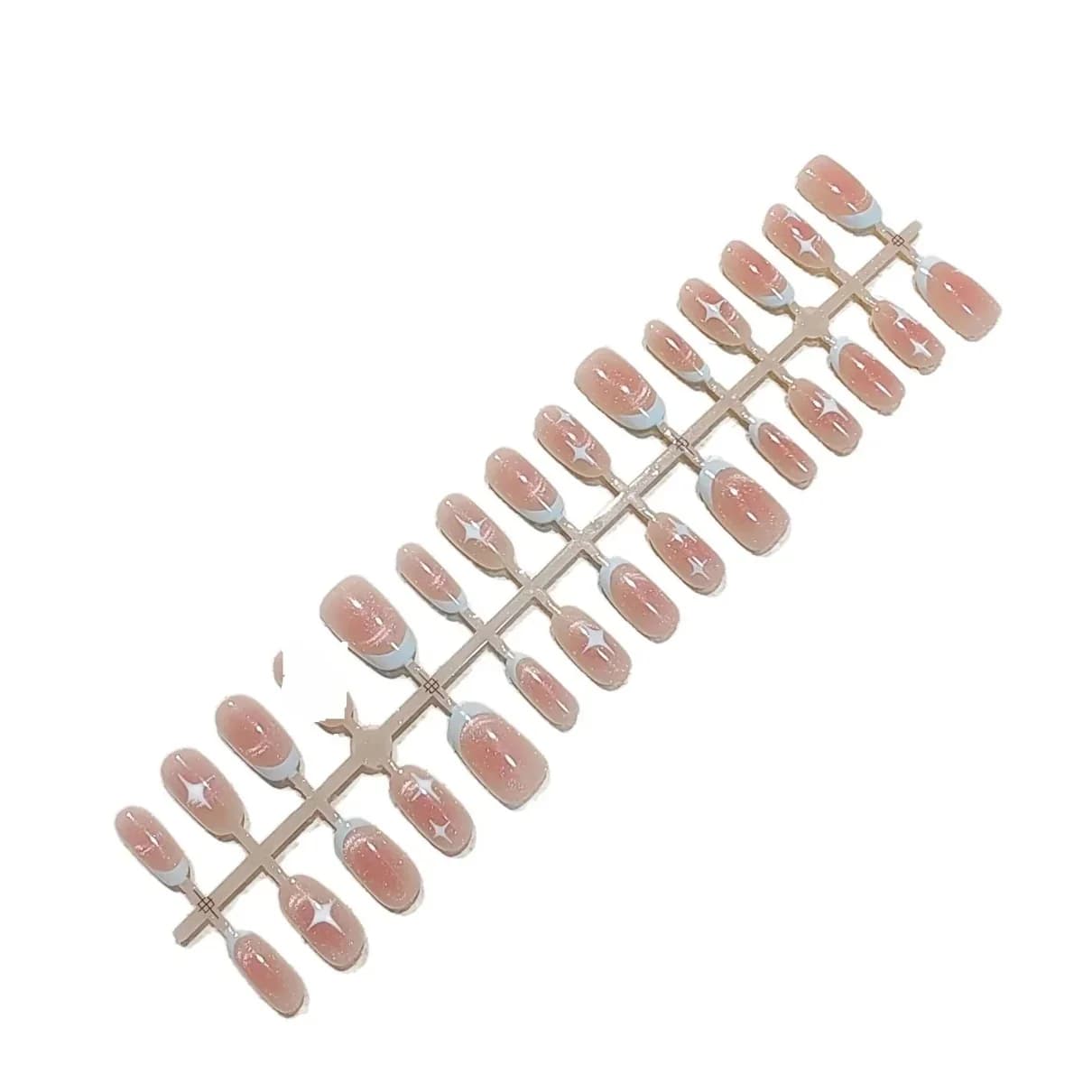 Short Oval Cat Eye Press On Nails Pink Starry Sky Design