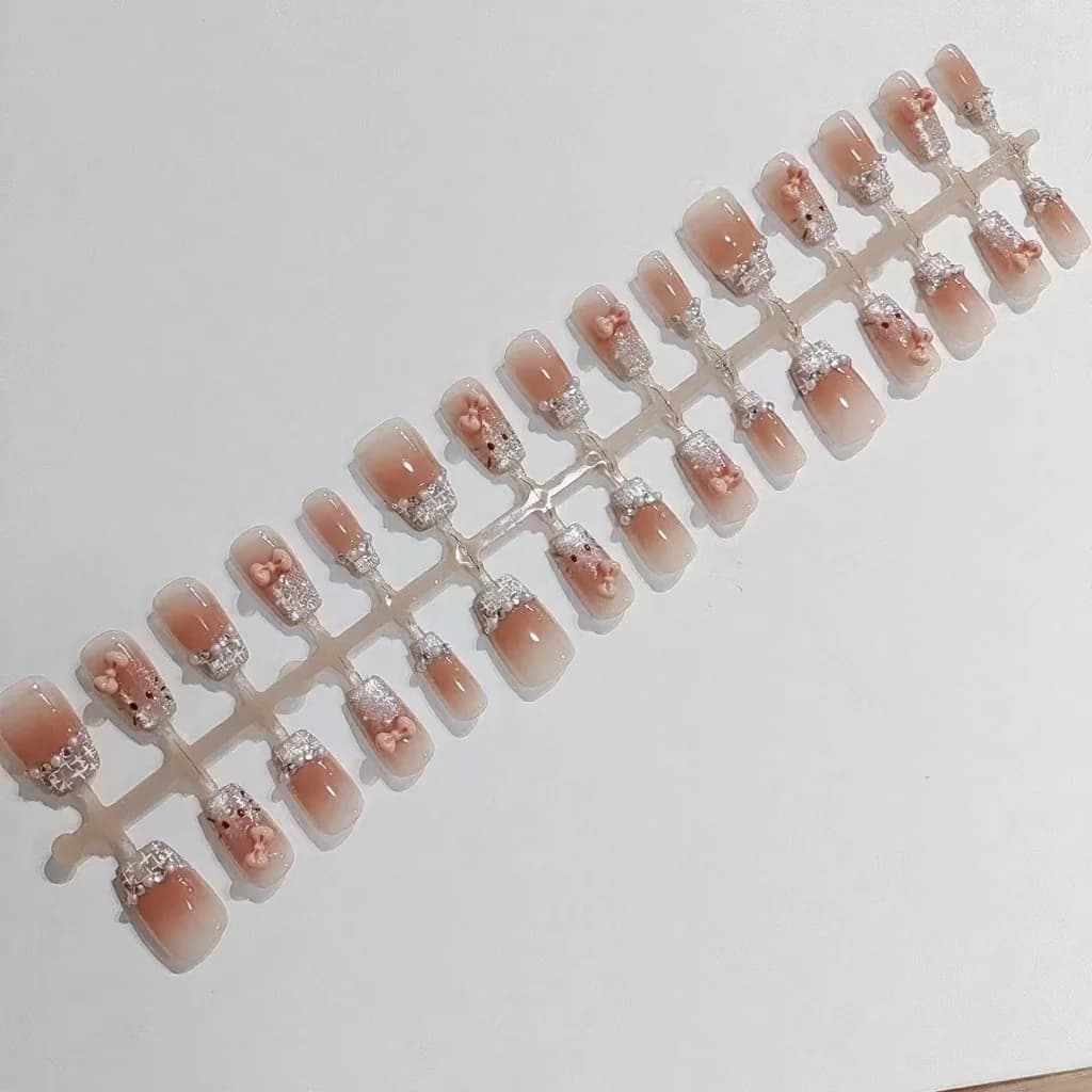 Press-On Nails Short Square Cute Cat Cartoon Design 30 Pieces