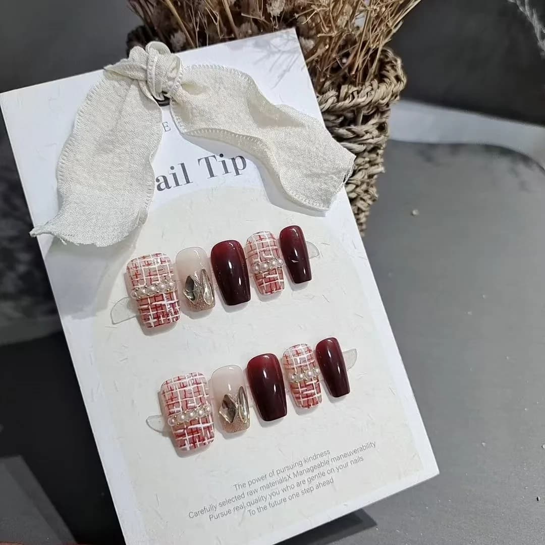 Tweed Textured Press-On Nails Cat Eye Glitter Short Square