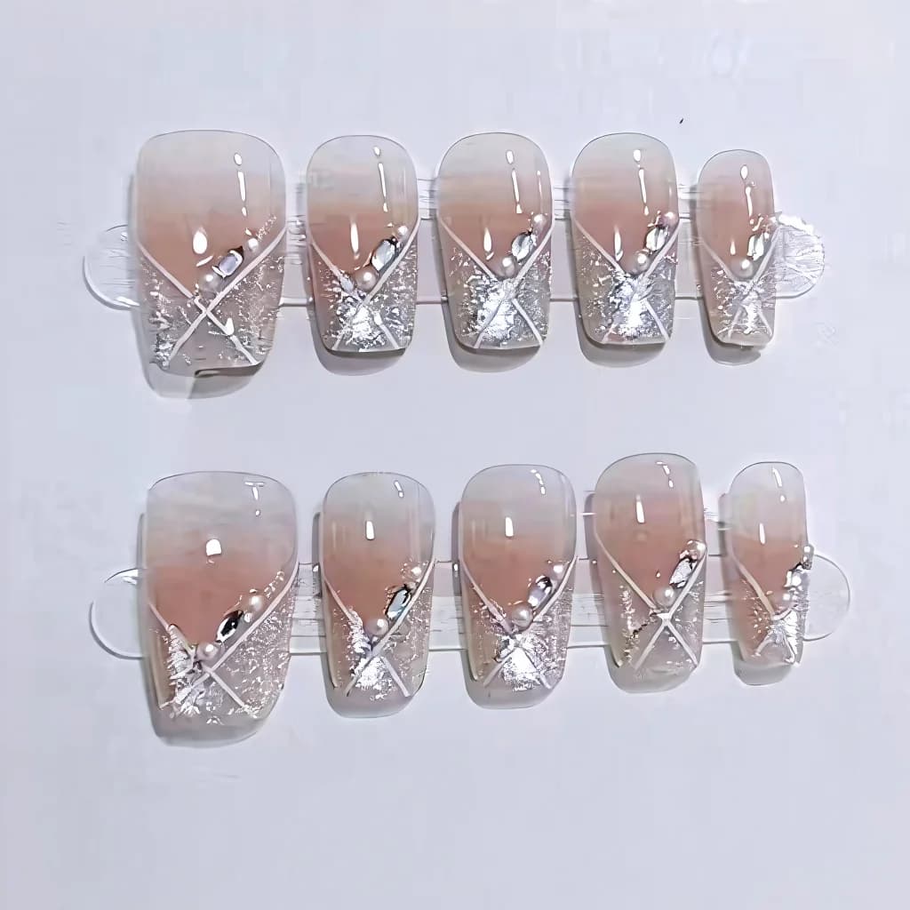 Cat Eye Press-On Nails Short Coffin Blush Pink Sweet Style 10 Pieces