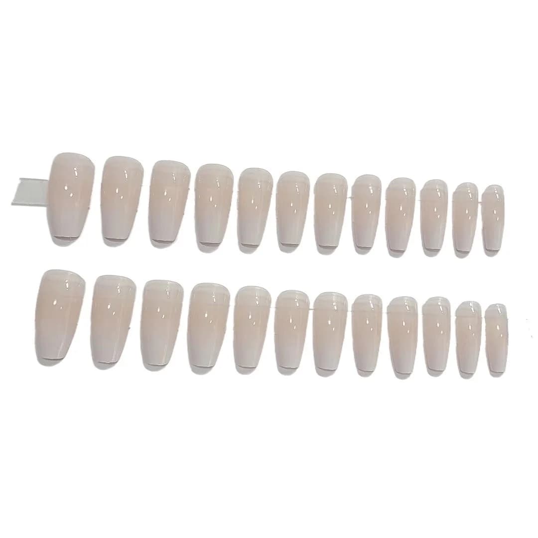 Milky White Gradient Press-On Nails Long Coffin Shape French Style