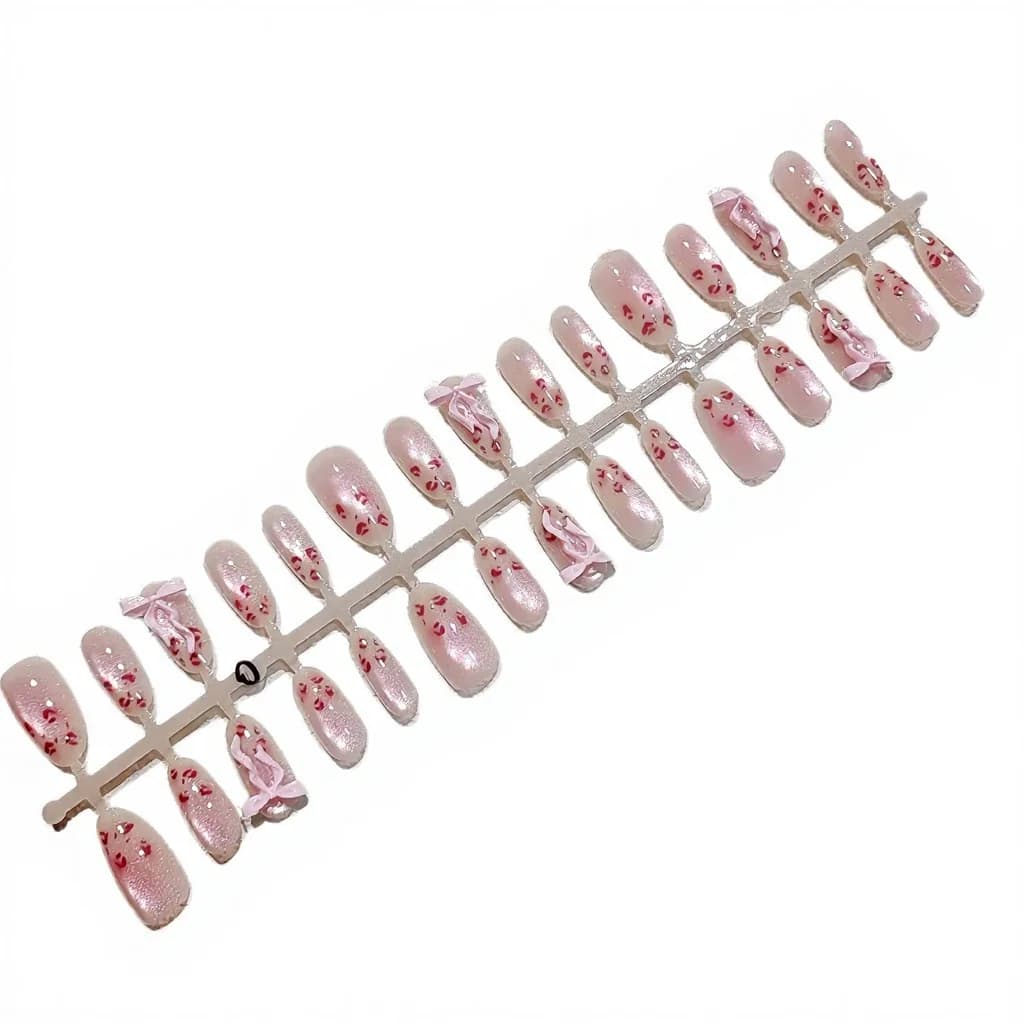 Pink Leopard Cat Eye Press On Nails Medium Oval Shape