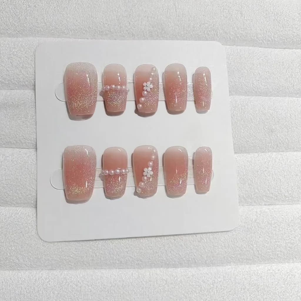 Press On Nails Rainbow Circle Cat Eye Floral Design 30 Pieces
