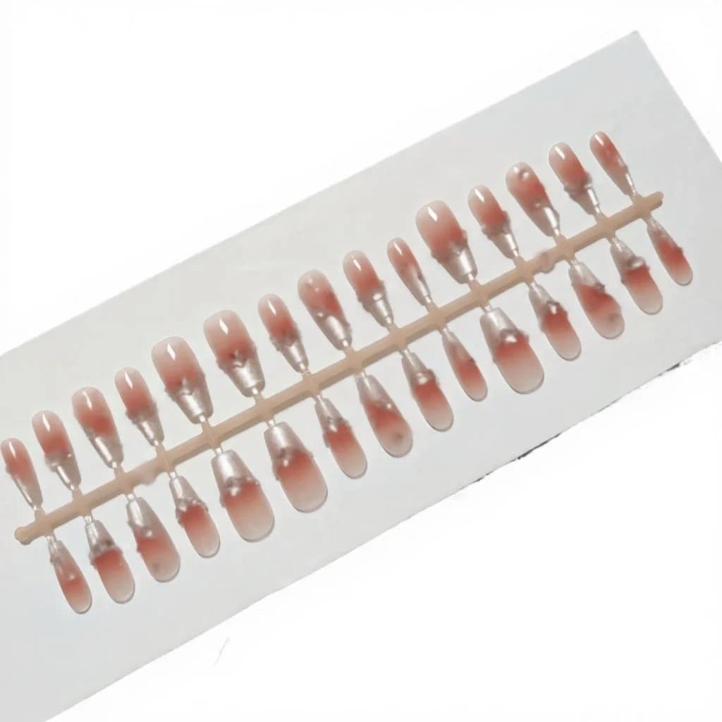 Press-On Nails with Heart Design, Glitter Finish, Medium Coffin Shape