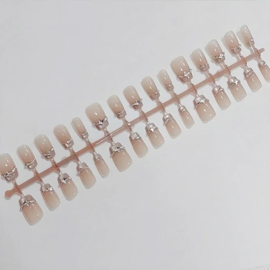 French Tip Press-On Nails with Butterfly Rhinestones and Cat Eye Effect