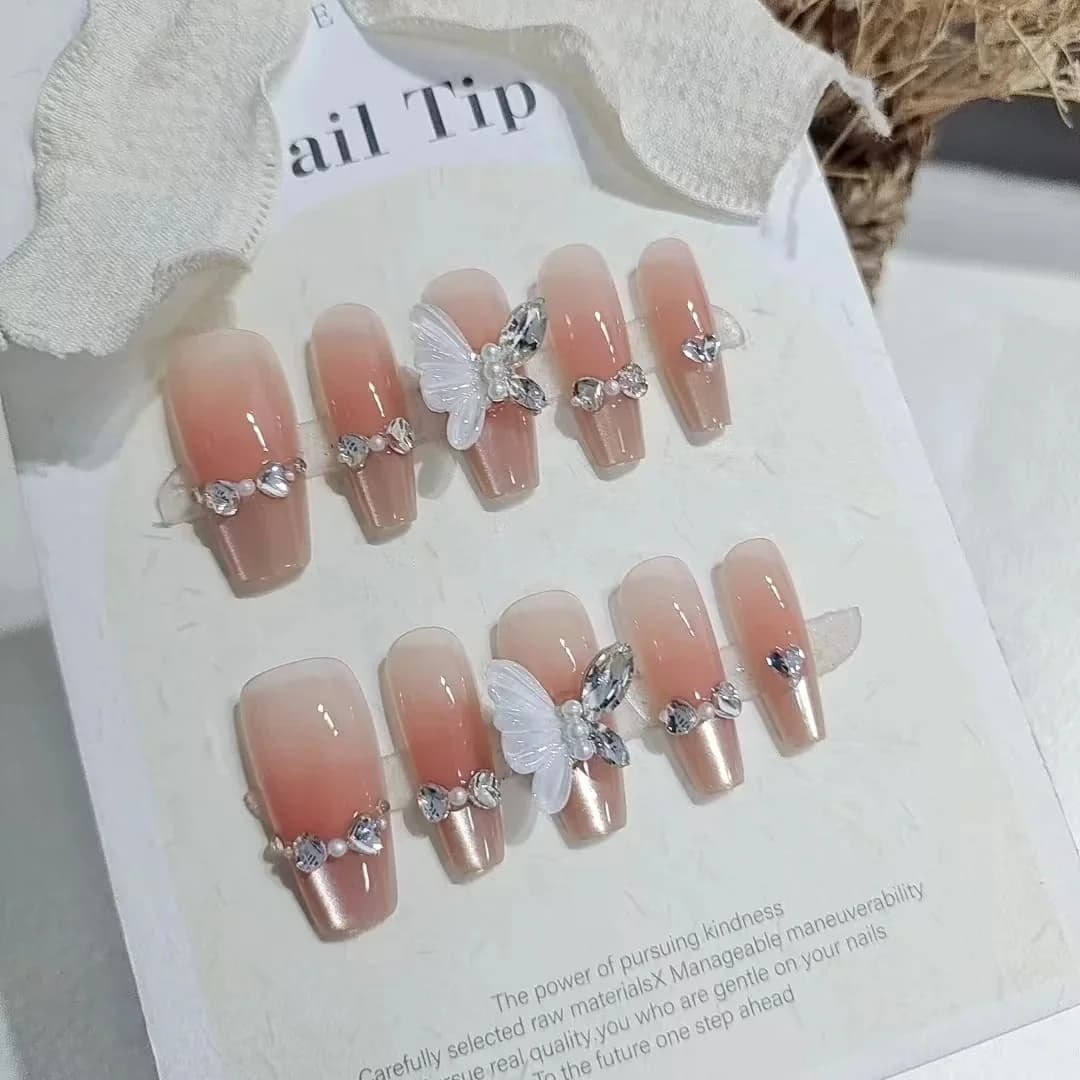 Angel Wing Cat Eye Press On Nails Butterfly Design 30 Pieces
