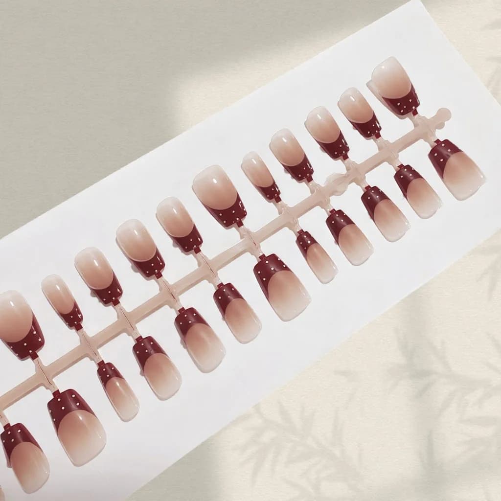 Ballet Skirt Press-On Nails with Red Bow, Polka Dot Short Tips