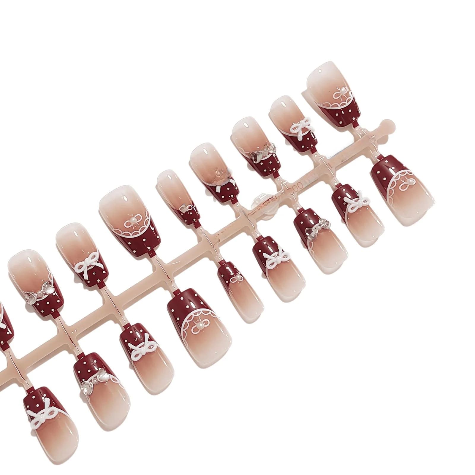 Ballet Skirt Press-On Nails with Red Bow, Polka Dot Short Tips