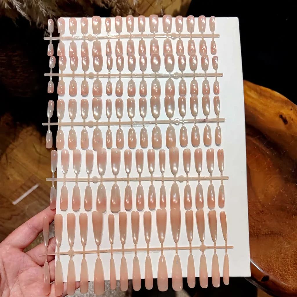 Cat Eye Glass Bead Press-On Nails, Pre-Glued False Nail Tips