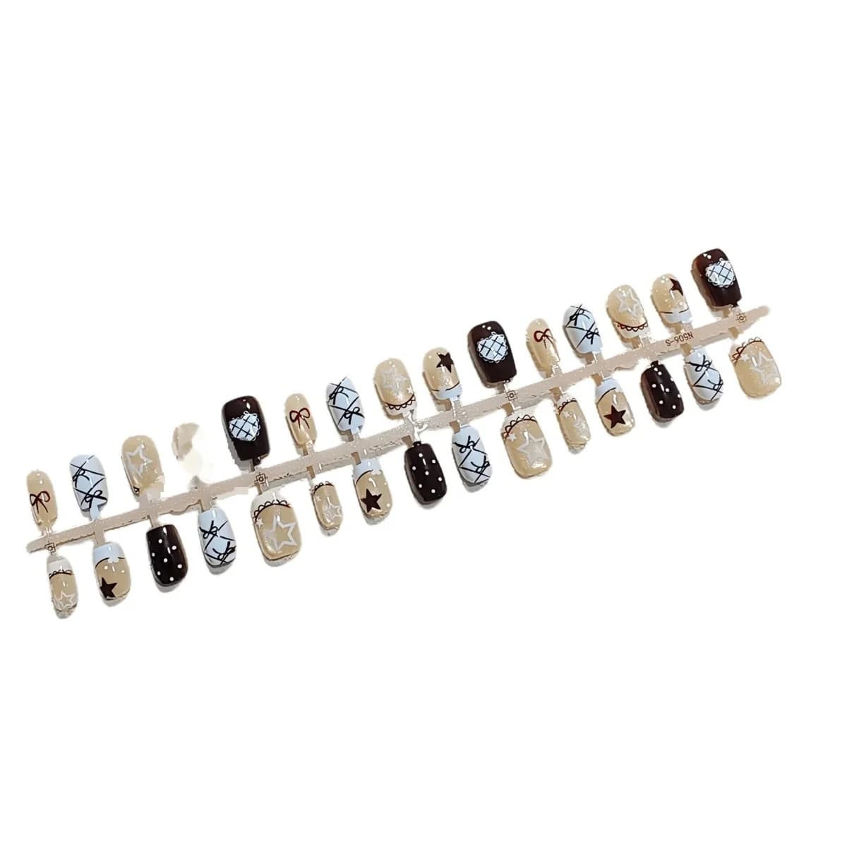 Fog Blue Cat Eye Press-On Nails with Bow and Star Design