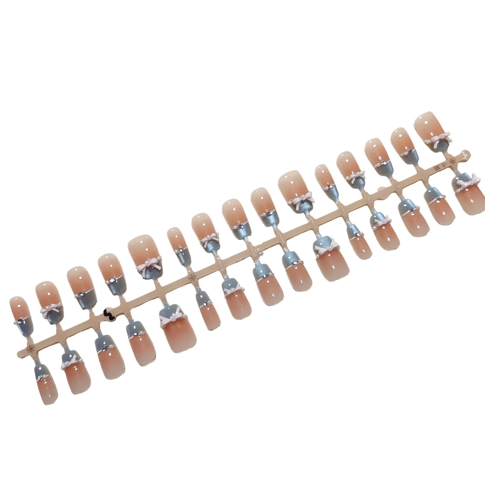 Blue Crystal Pink Butterfly Press-On Nails with Cat Eye French Tip