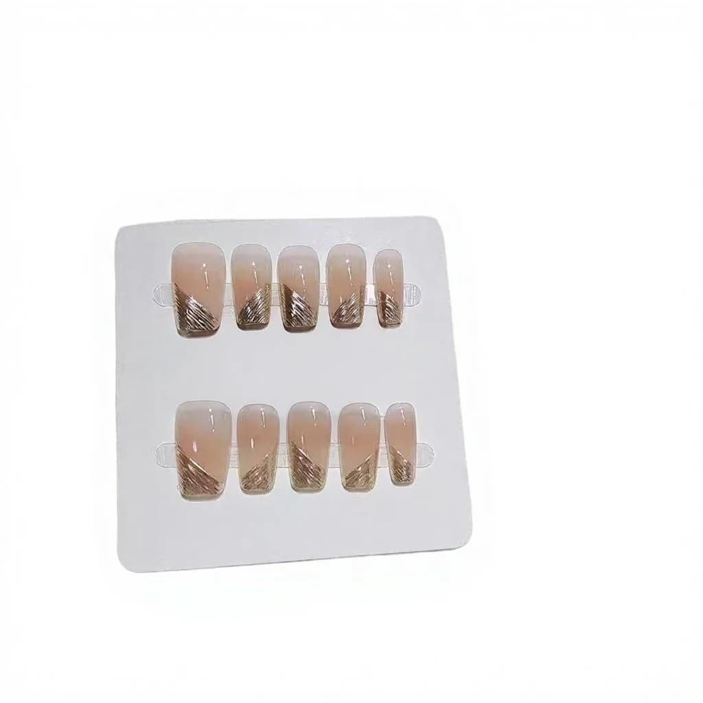 Diagonal French Tip Press-On Nails Short Square 10 Pieces