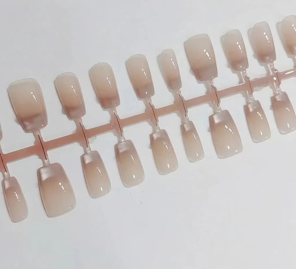 French Tip Press-On Nails with Butterfly Rhinestones and Cat Eye Effect