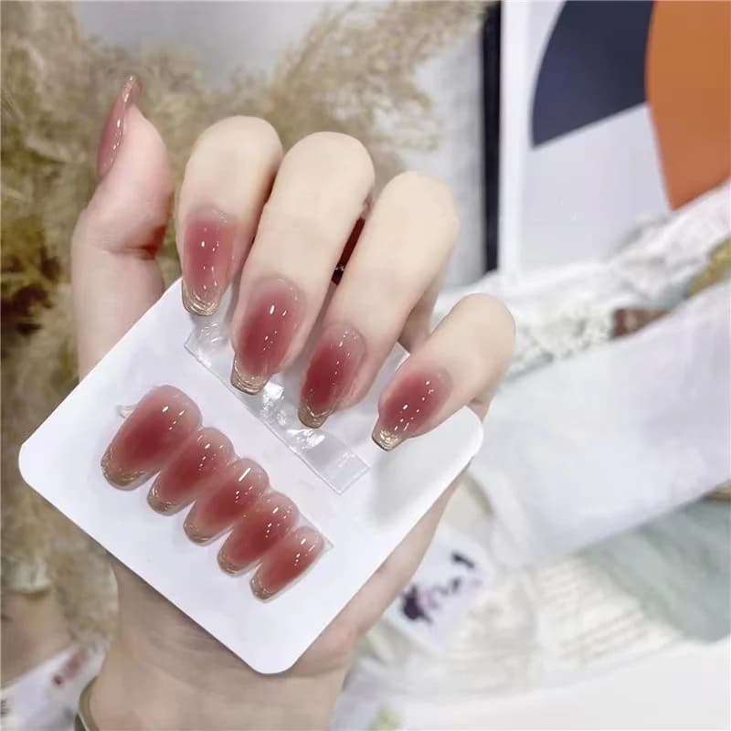 Sunset Blush Long Coffin Press On Nails with Moonlight Chrome Finish