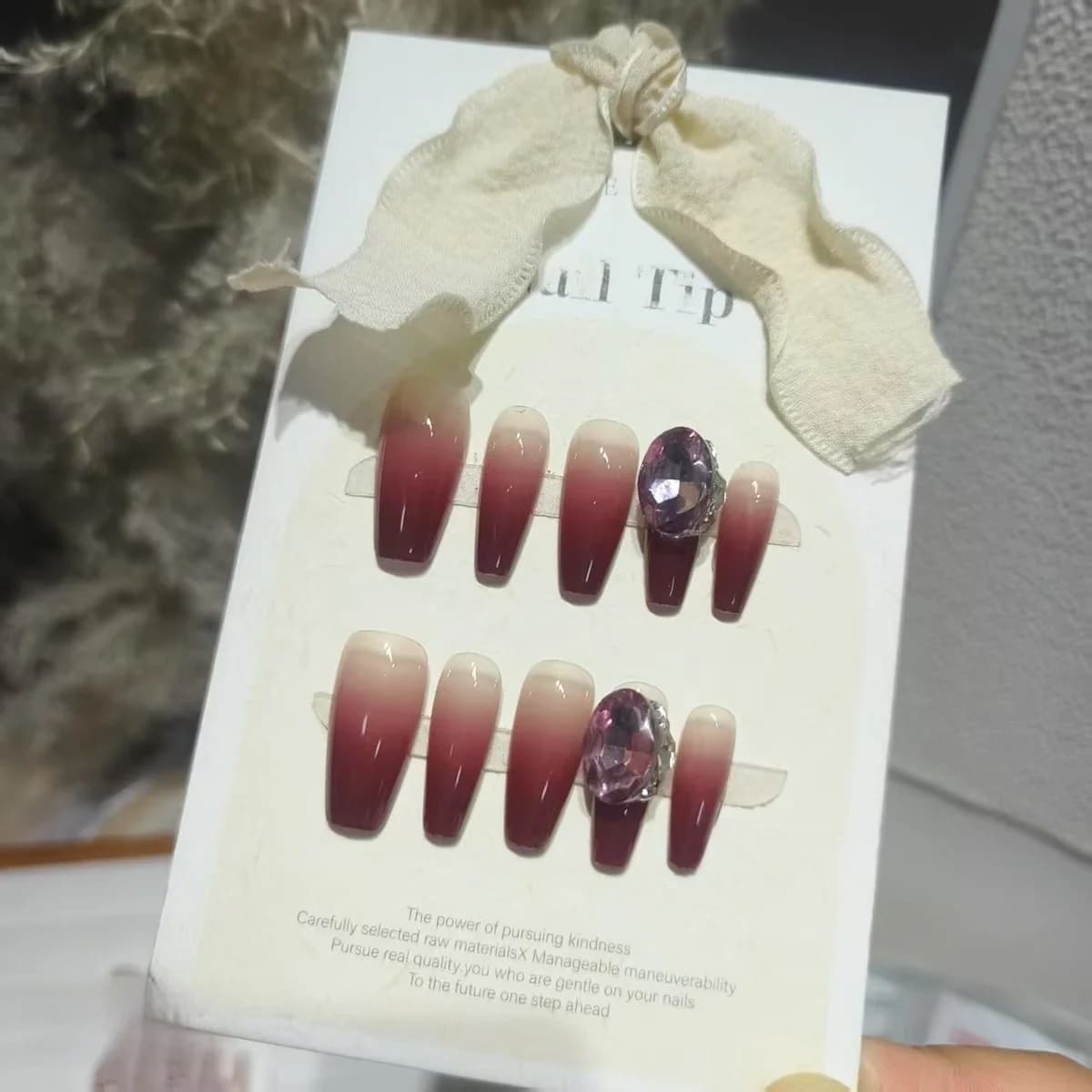 Press-On Nails Cinnabar Red Ombre Gradient Medium Coffin Shape