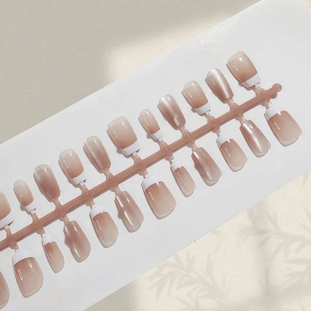 Press-On Nails Pink Bow Short Coffin French Tip Manicure Set