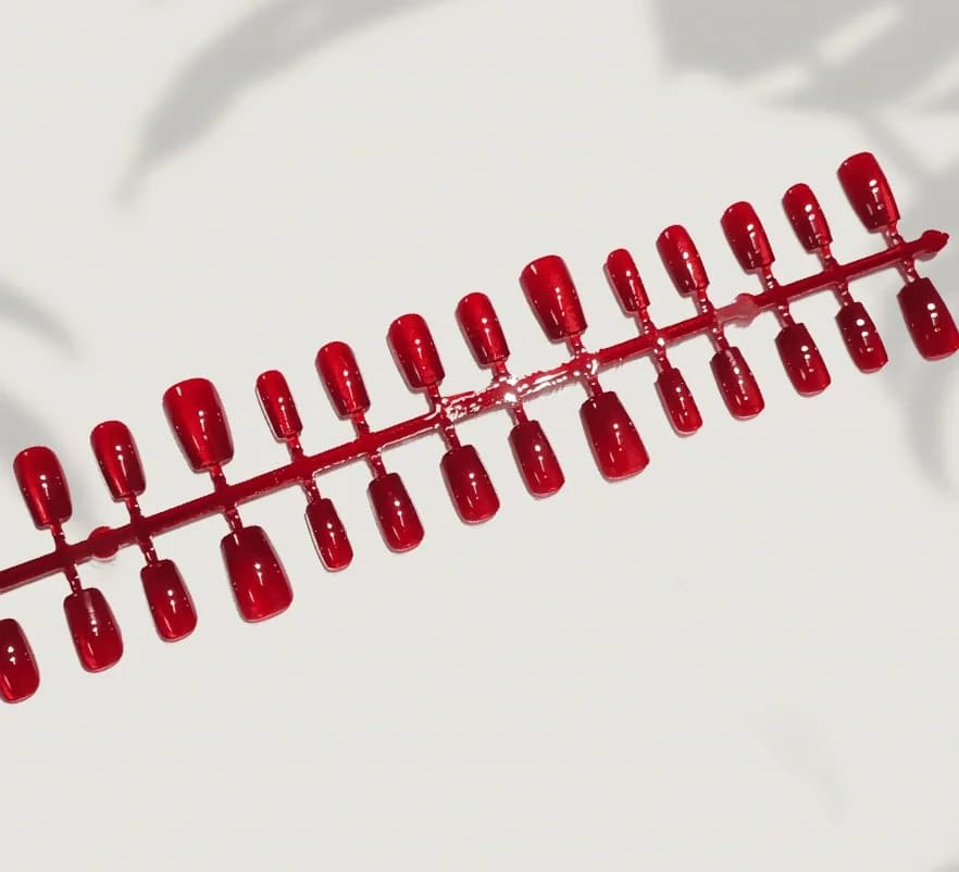 Red Cat Eye Press On Nails Short Sparkle Fake Nails