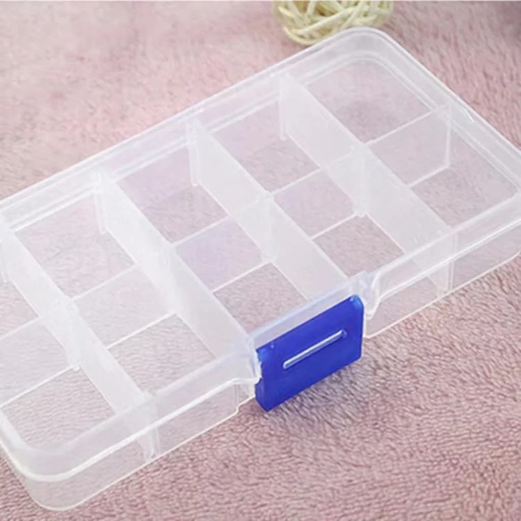 10-Compartment Clear Plastic Storage Box for Nail Art Gems and Tools