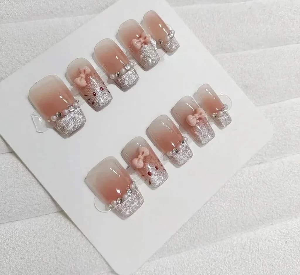Press-On Nails Short Square Cute Cat Cartoon Design 30 Pieces