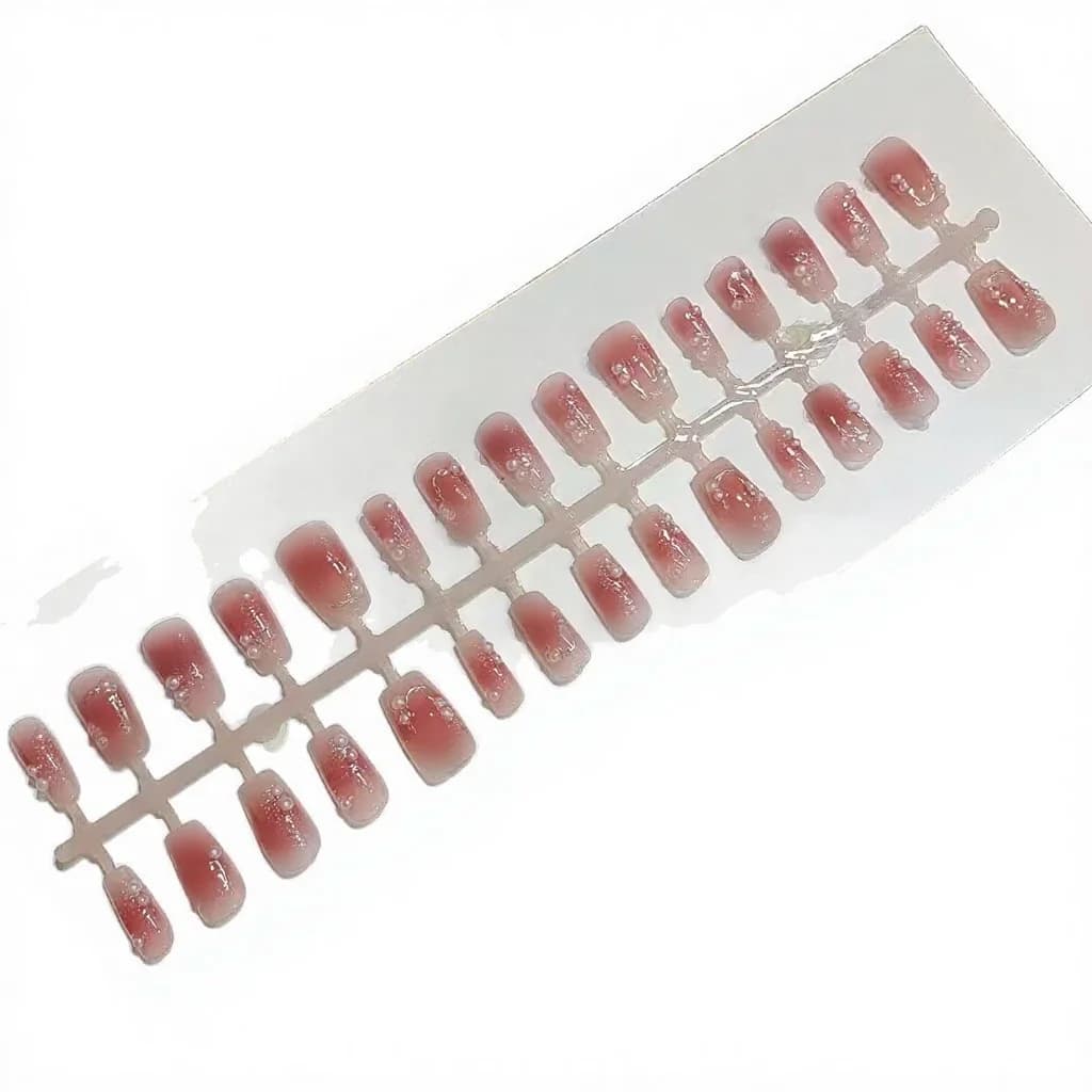Press-On Nails Short Coffin Plum Blush Floral Butterfly Design 30 Pieces