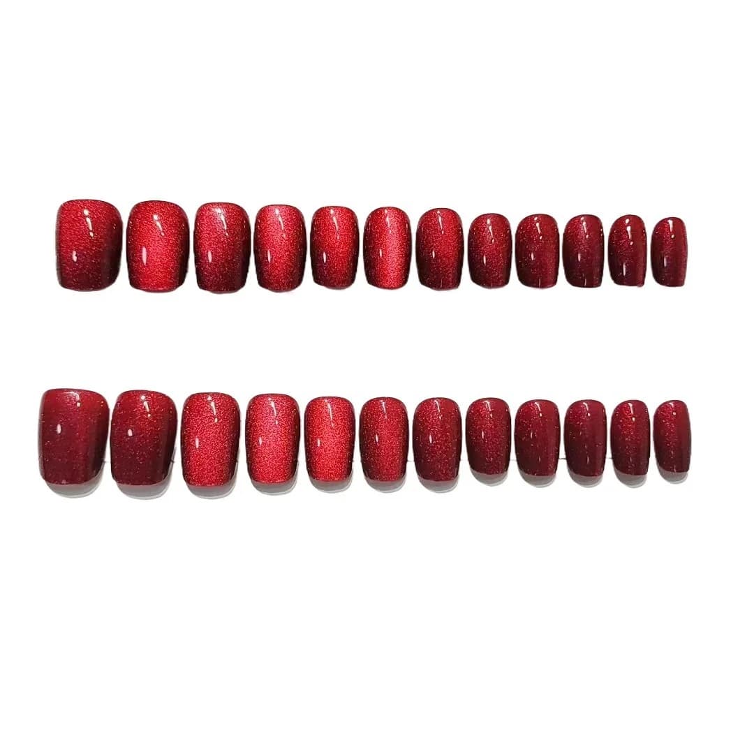 Red Cat Eye Press On Nails Short and Medium Coffin Shape