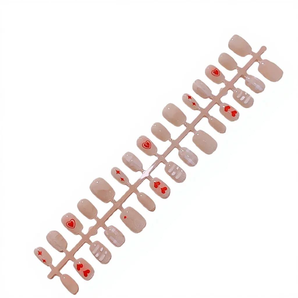 Cute Press-On Nails Short Square Red Heart Cat Eye Design