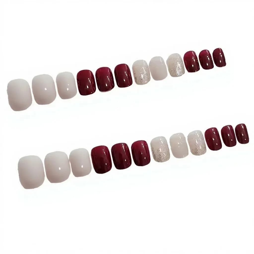 Red Press-On Nails Set 24 Pieces Simple Elegant Style