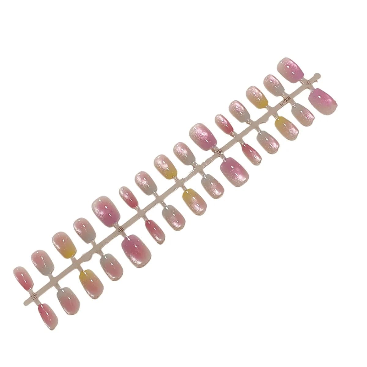 Fruit Gradient Cat Eye Press On Nails with Glass Bead Shine