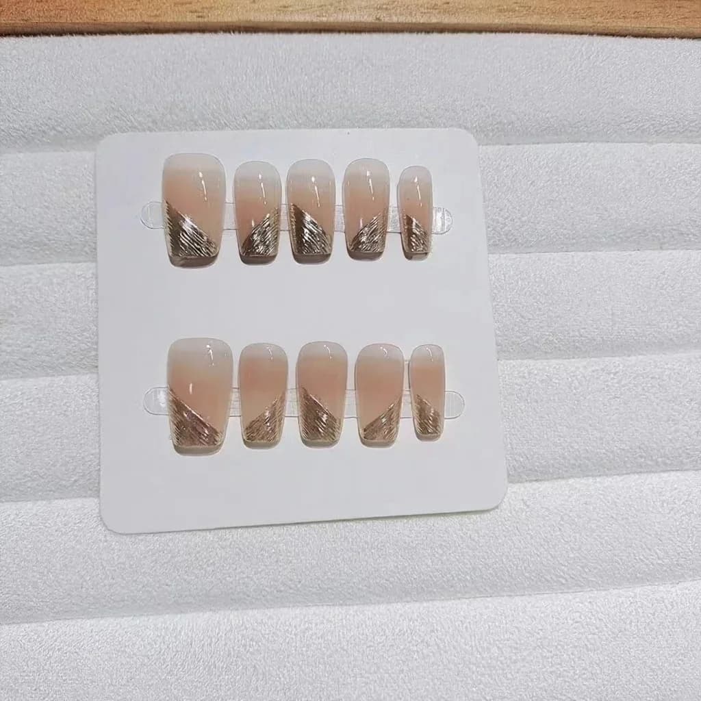 Diagonal French Tip Press-On Nails Short Square 10 Pieces