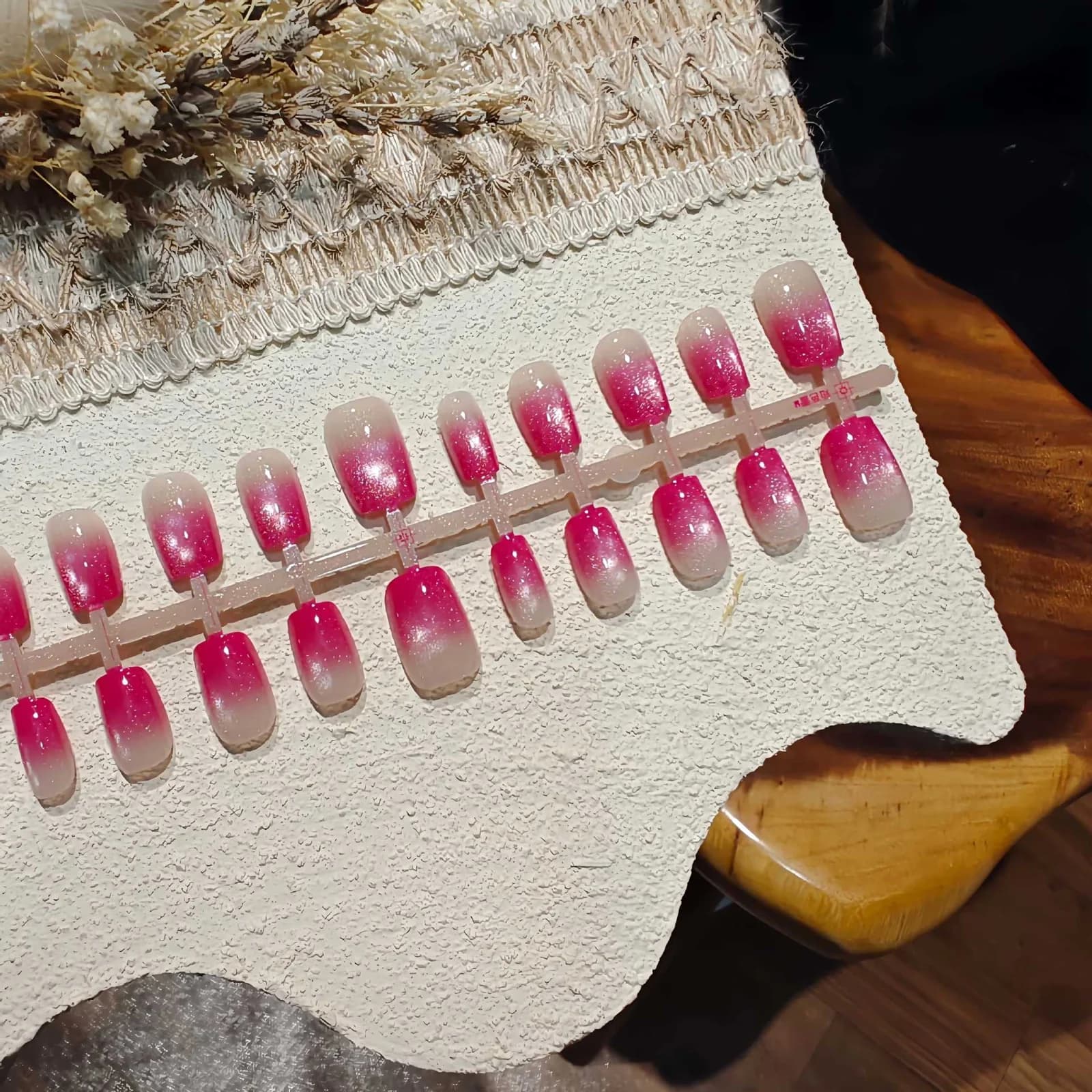 Rose Pink Gradient Cat Eye Press On Nails Short Ballerina Shape