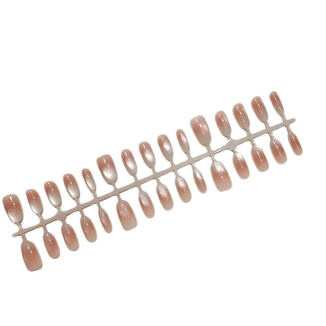 Orange Pink Cat Eye Press On Nails Short Medium Oval