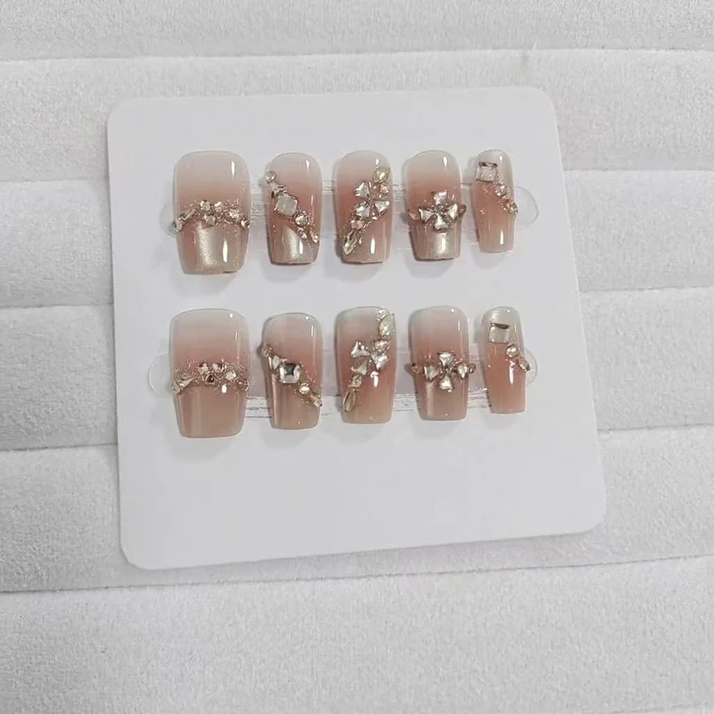 Rhinestone Press-On Nails with Star Pattern, 30-Piece Set