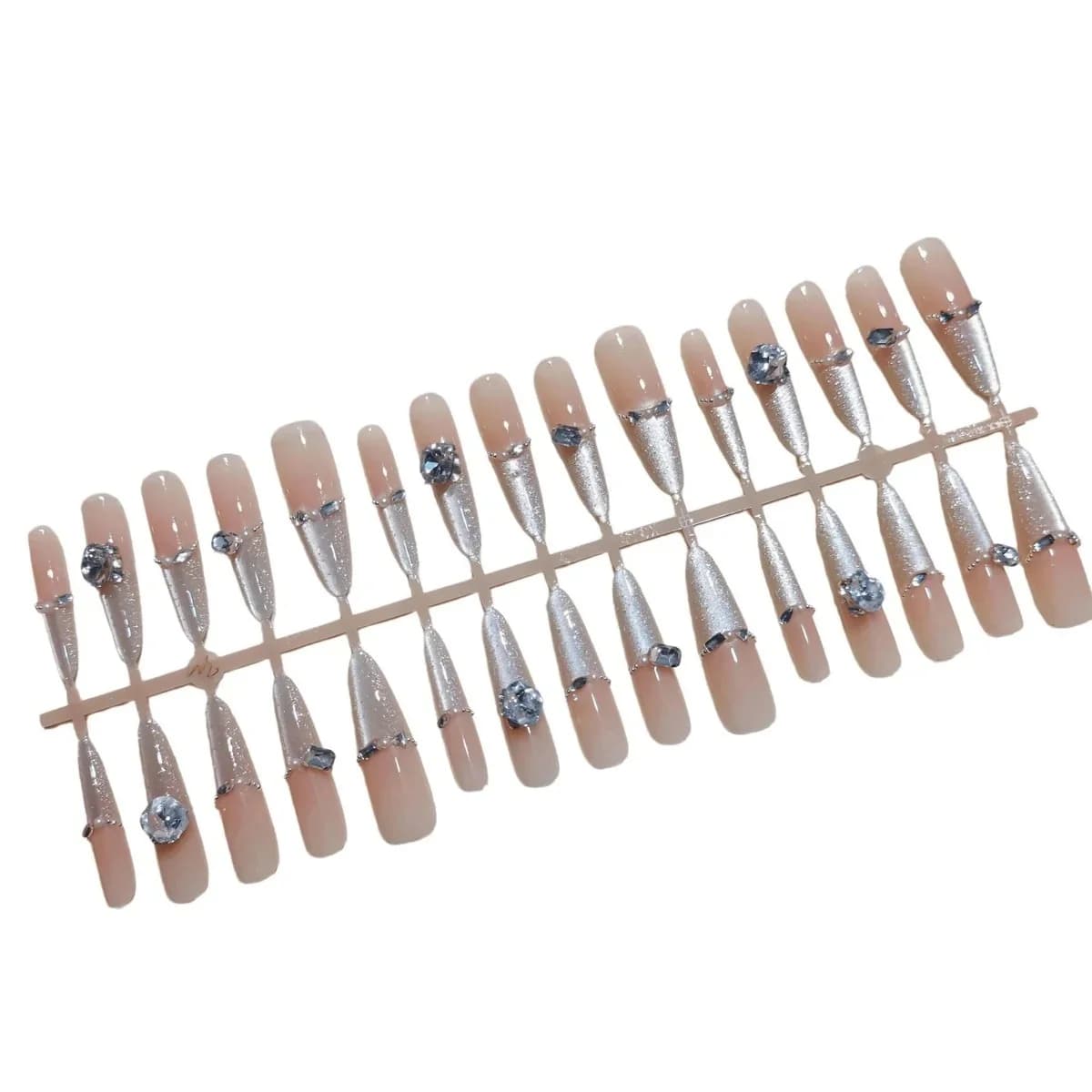 Pearlescent Rhinestone Press-On Nails Cat Eye Glitter Manicure Set