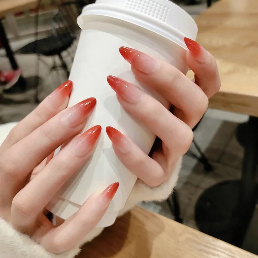 Long Gradient Press-On Nails Fashionable False Nail Tips