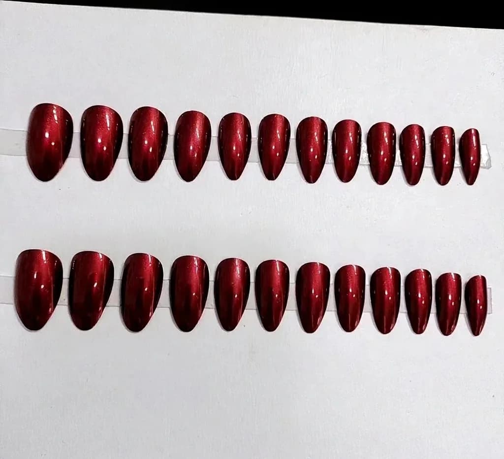Pearlescent Red Long Stiletto Press-On Nails Solid Color