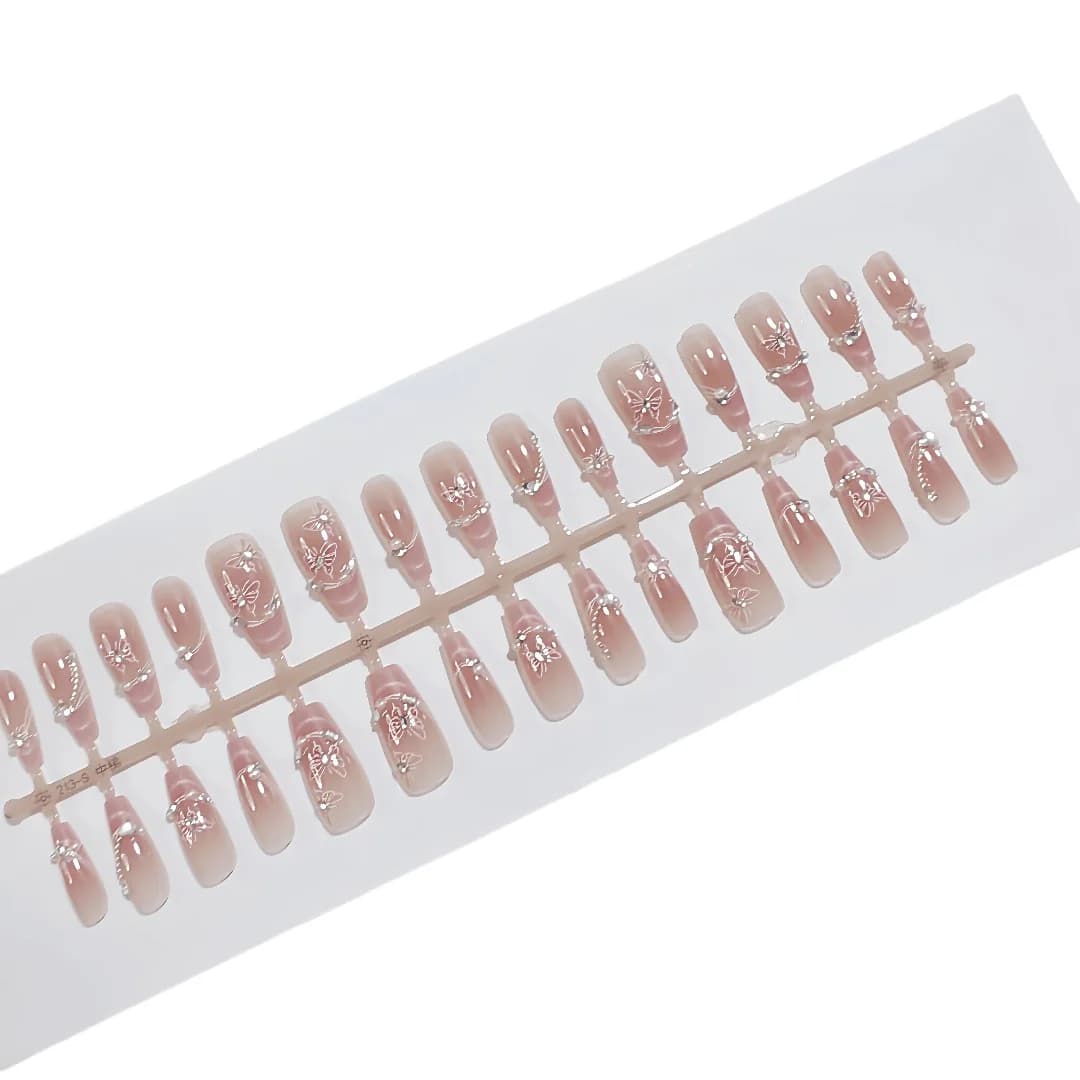 Butterfly Press-On Nails with Pearls and Rhinestones, 30 Piece Set