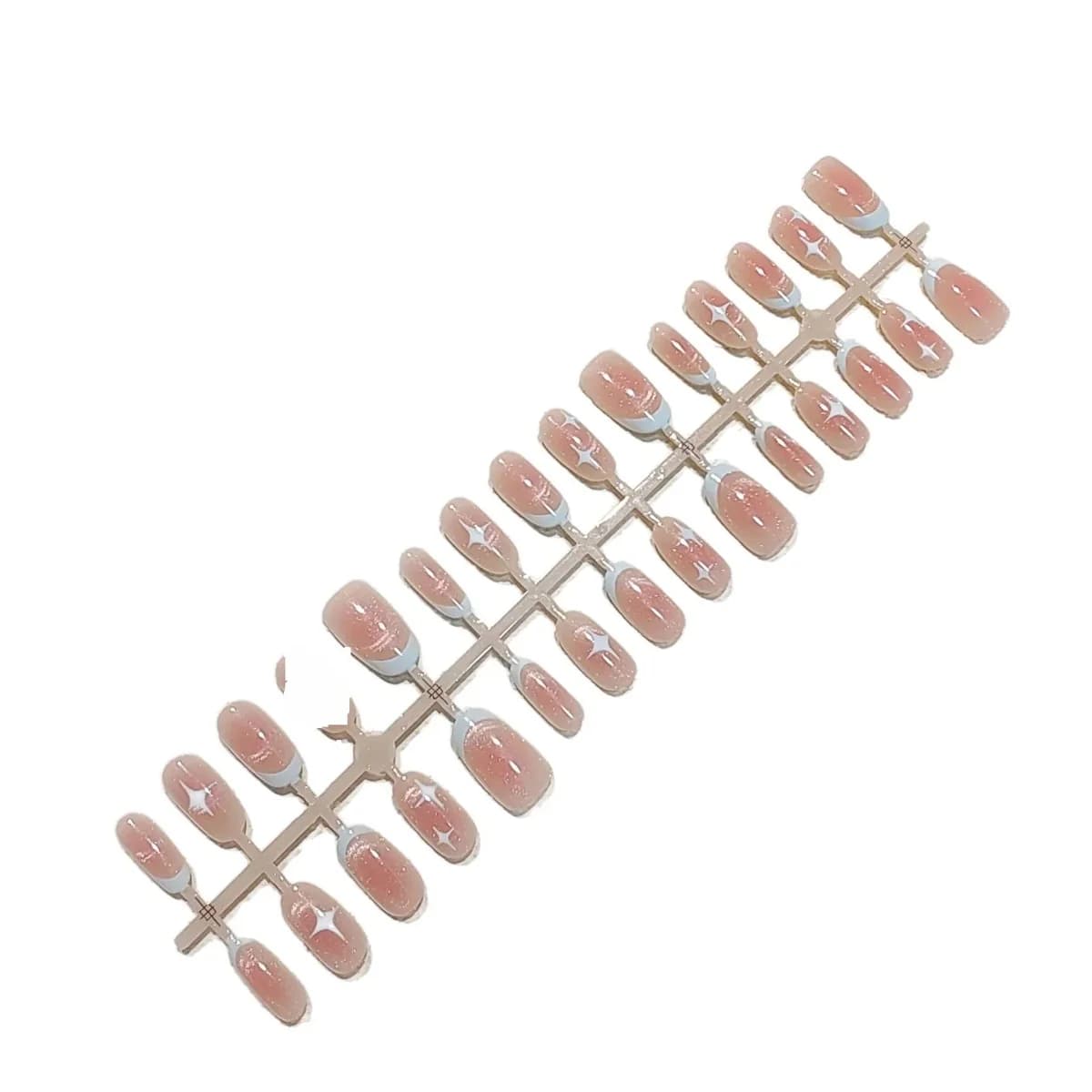 Short Oval Cat Eye Press On Nails Pink Starry Sky Design
