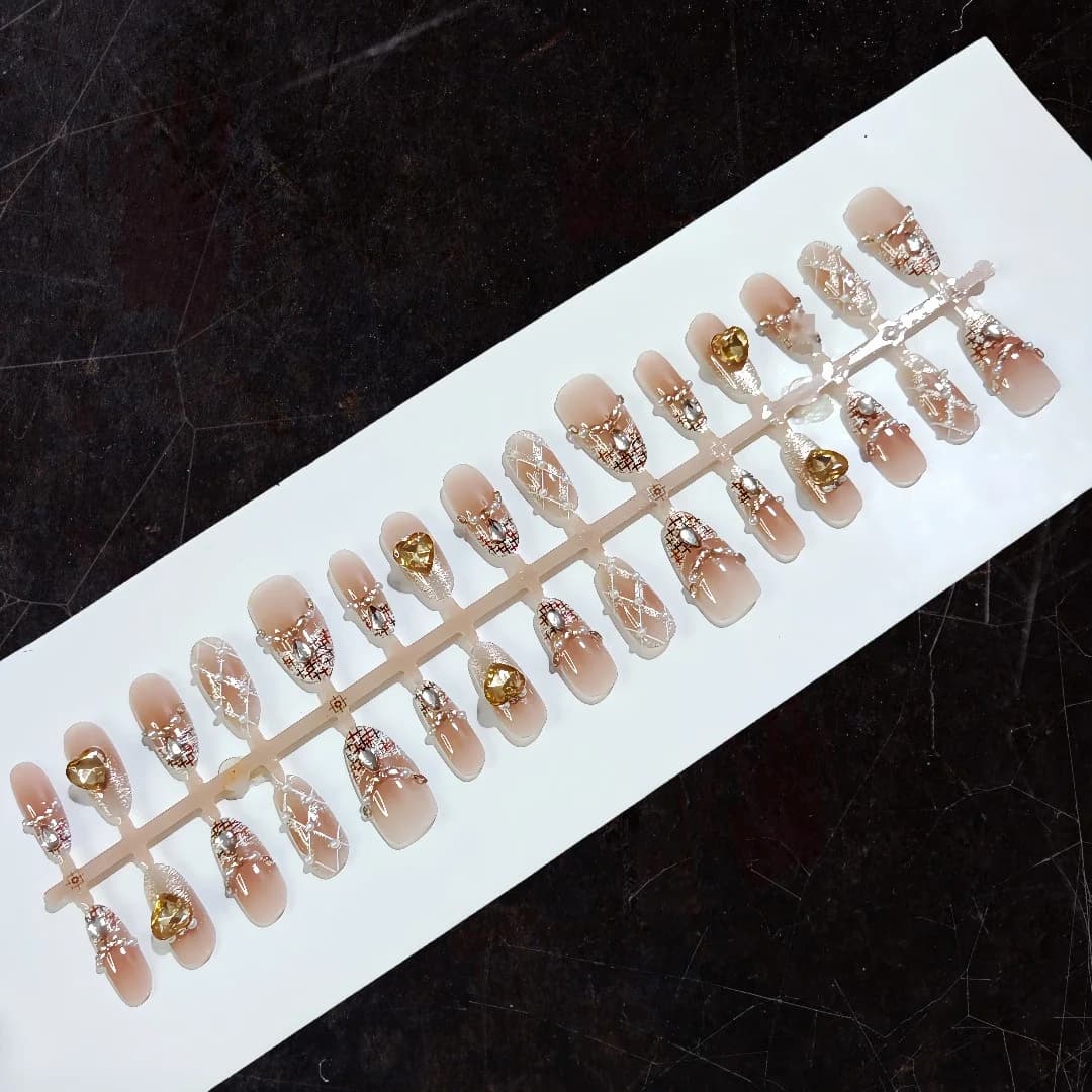 Press On Nails Medium Oval Cat Eye Glitter Pearl 30 Pieces