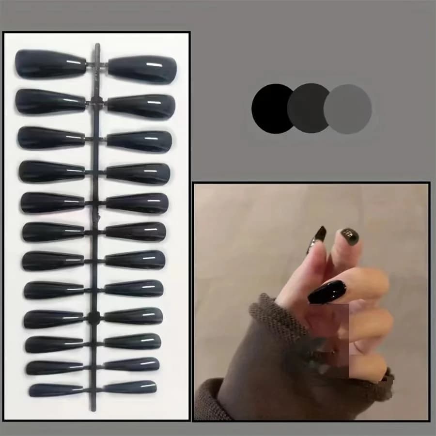 Glossy Trapezoid Press-On Nails Short Length Solid Color 24 Pieces Boxed