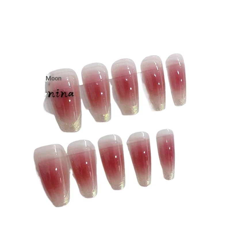 Sunset Blush Long Coffin Press On Nails with Moonlight Chrome Finish