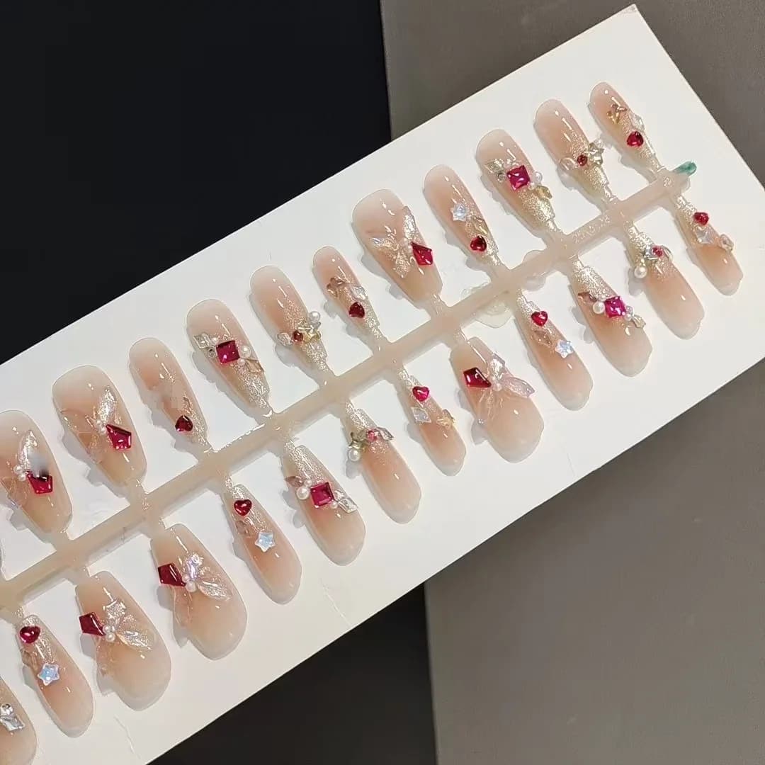 Butterfly Rhinestone Press-On Nails, 30 Pieces, Medium Coffin Shape